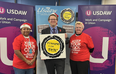 Joel with USDAW workers at the Senedd